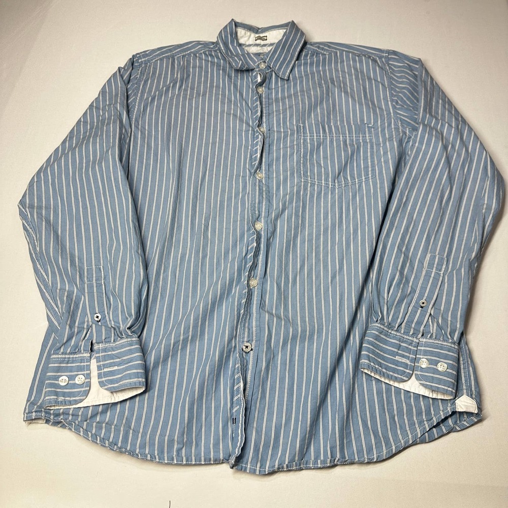BIG STAR Men Shirt XL Blue White Striped Long Sleeve 100% Cotton